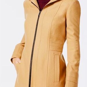 London Fog Women's Camel Wool Blend Hooded Walker Coat Jacket Tan Large & Clean
